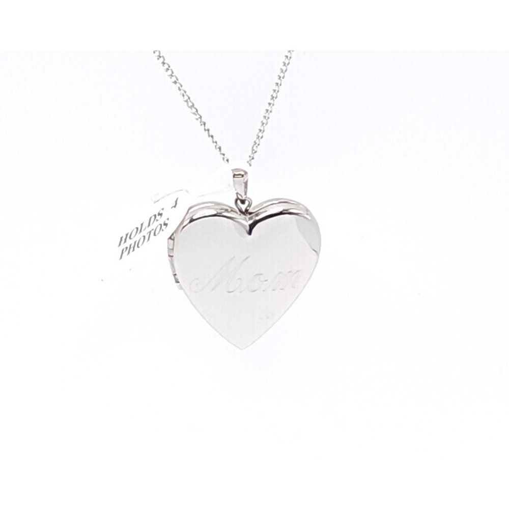 925 Sterling Silver Heart Locket Necklace Mom Engraved Holds 4 Photos 18in Gift